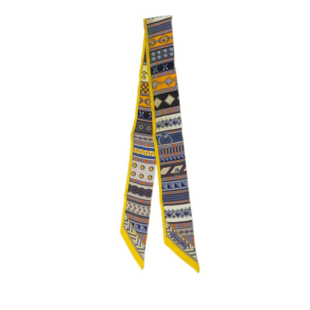 Hermes Twilly Colliers de Chiens Scarf Muffler, Yellow/Multicolor Silk, Women's